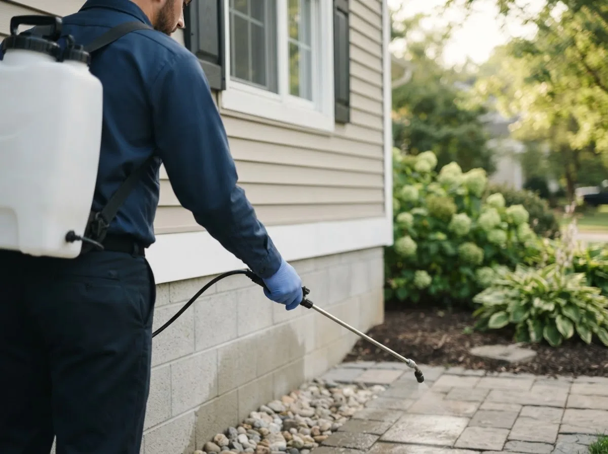 Pest control technician inspecting a home in Wolbach, NE